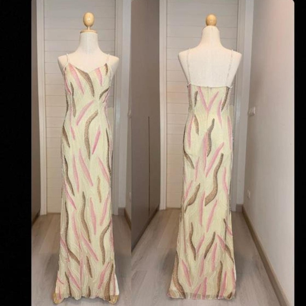 VTG Y2K Cache Beaded Glamorous Bodycon Dress size Small 100%Silk Fairy Formal